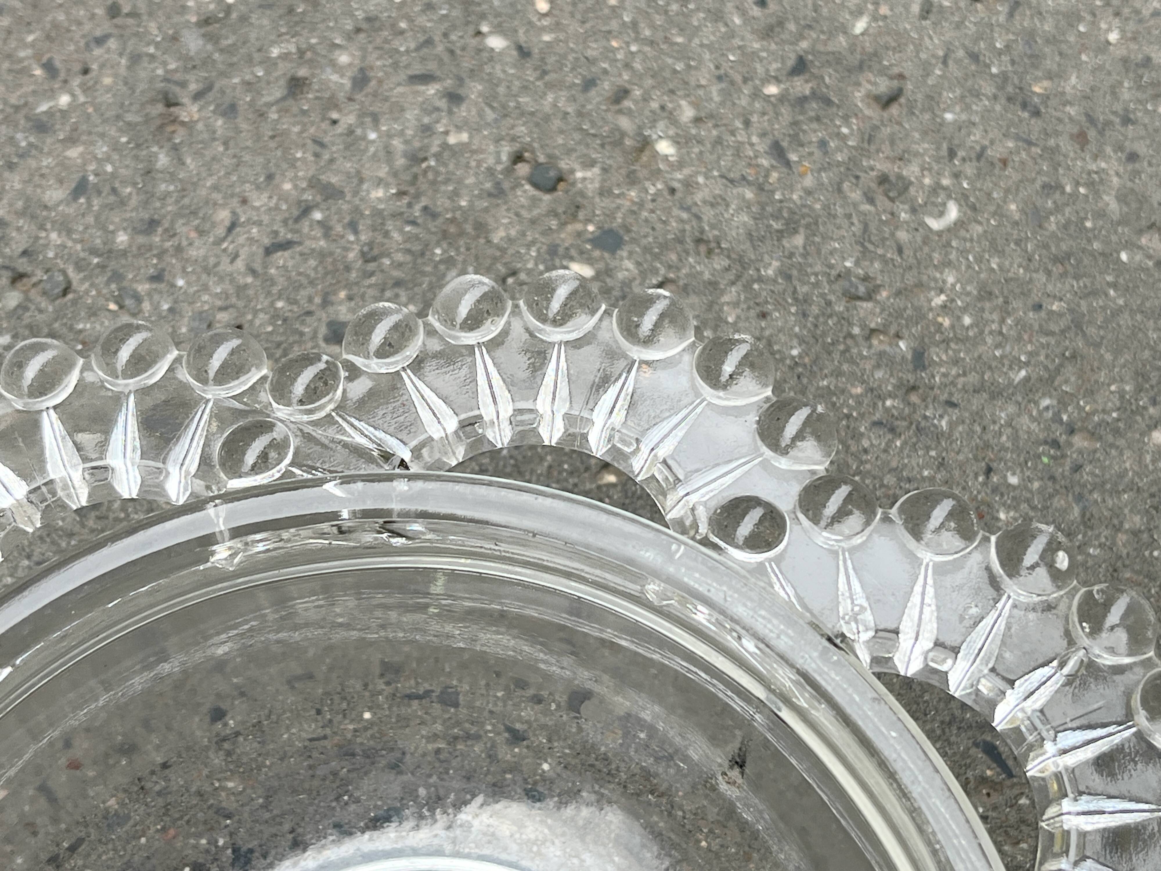 Glass salad bowl with beaded rim, 1900, Art Deco glass salad bowl in the shape of a flower