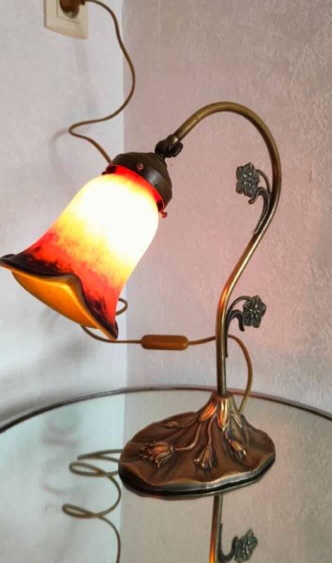 Art Nouveau tulip articulated lamp signed Art de France
