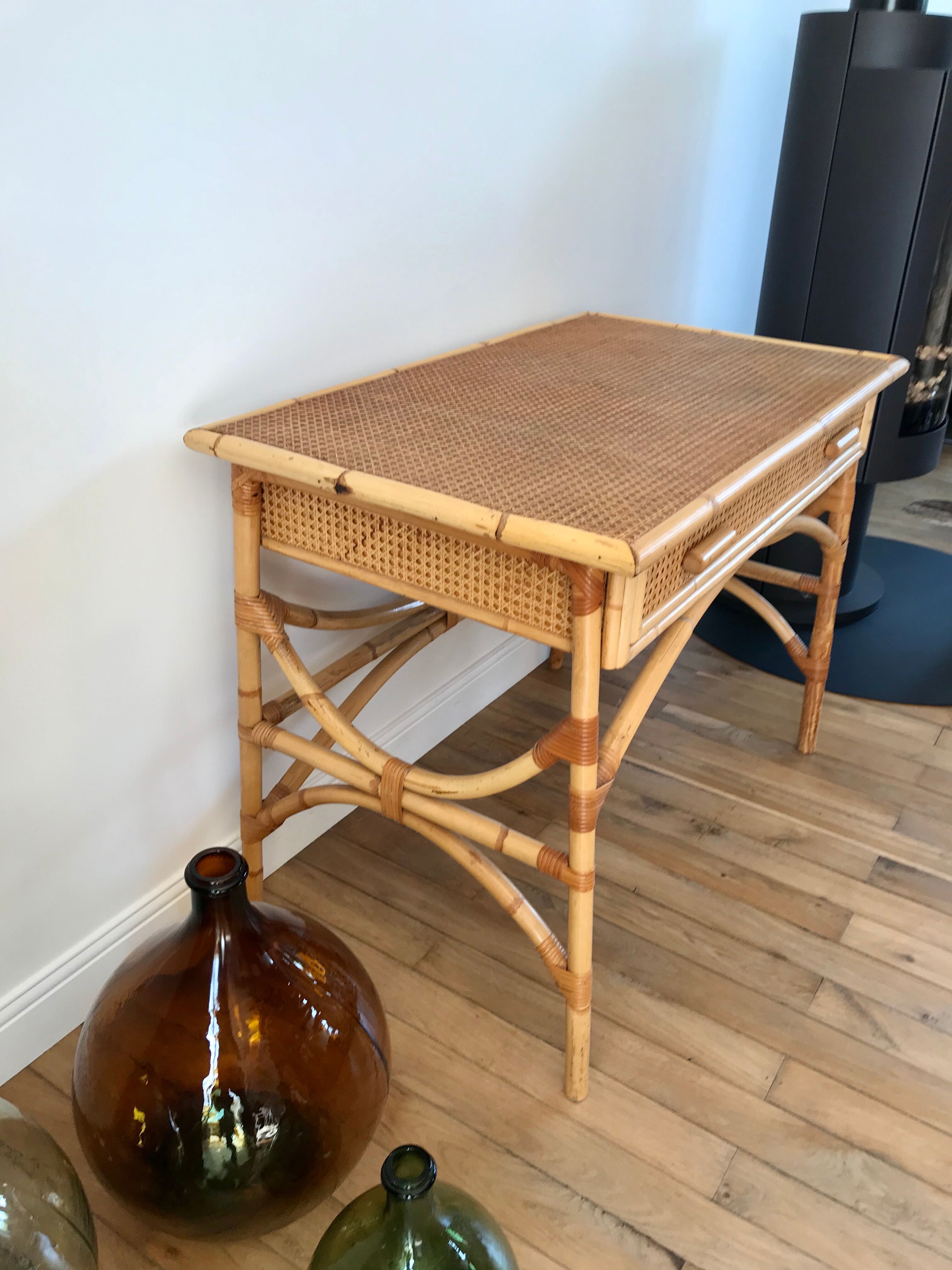 Rattan desk and canework 50s