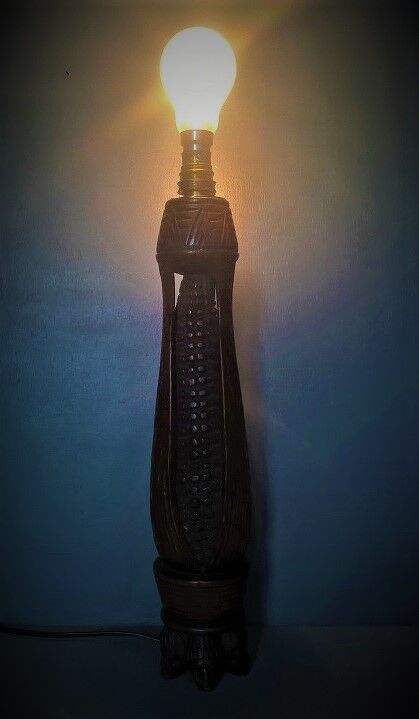 African sorghum spike lamp foot on five-faced base ~ hand carved ~ 1950s /1960