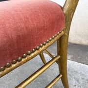 Napoleon III chair in gilded wood and pink velvet, old Chiavari wooden chair