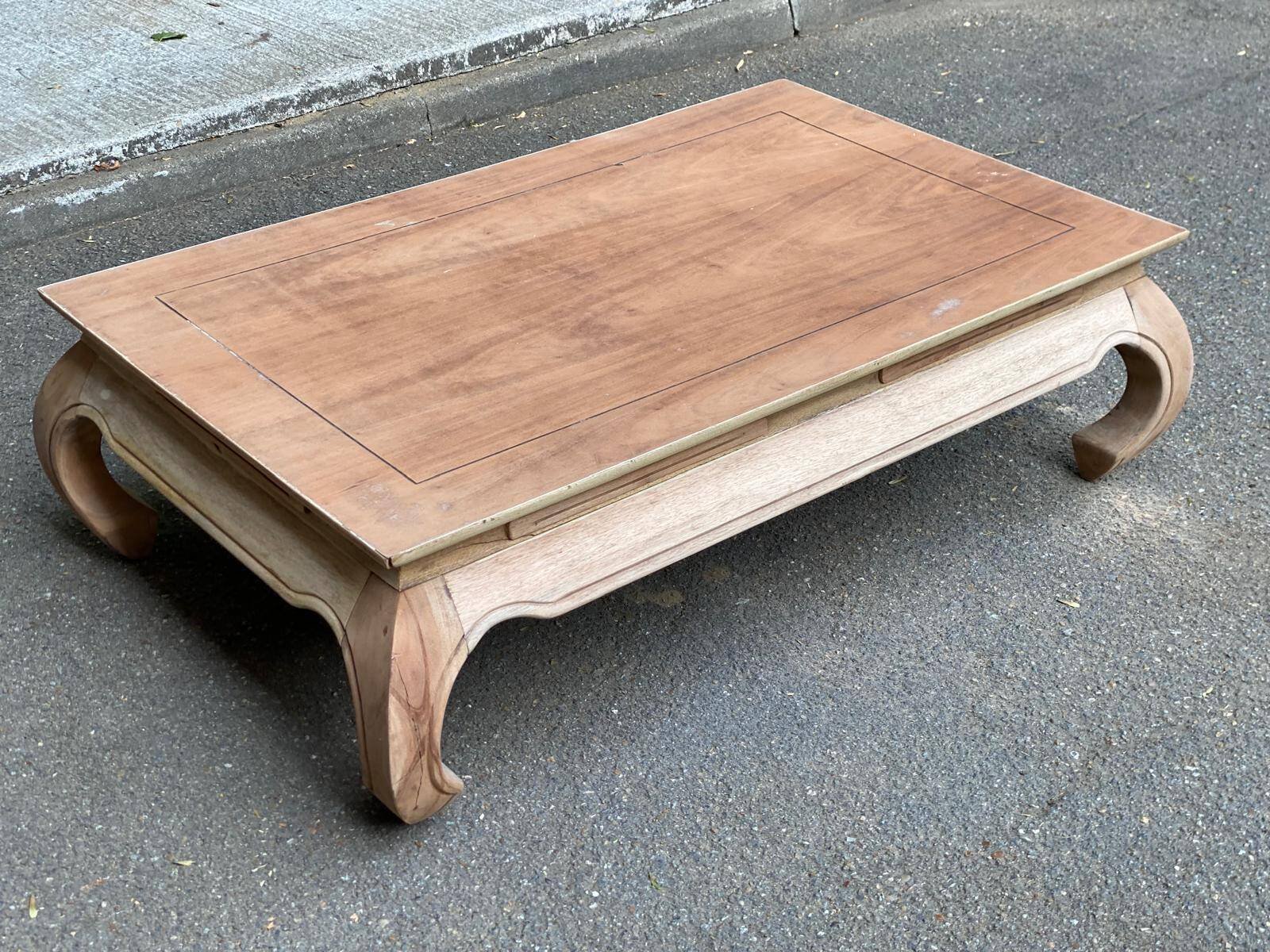 Decapitated opium coffee table in raw wood from the 90s.