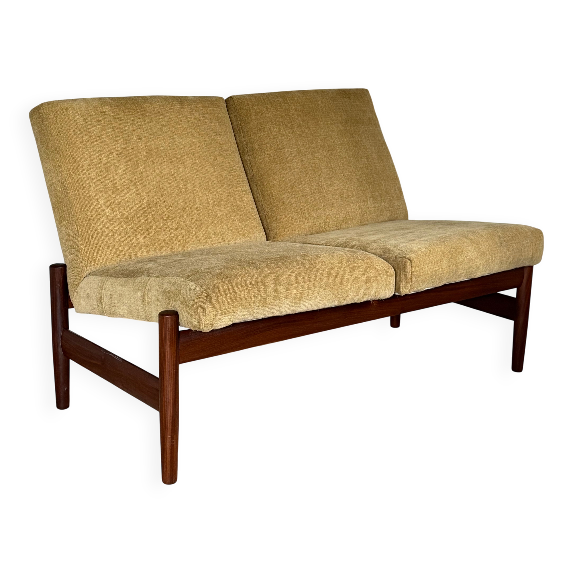 Banquette scandinave vintage velours jaune