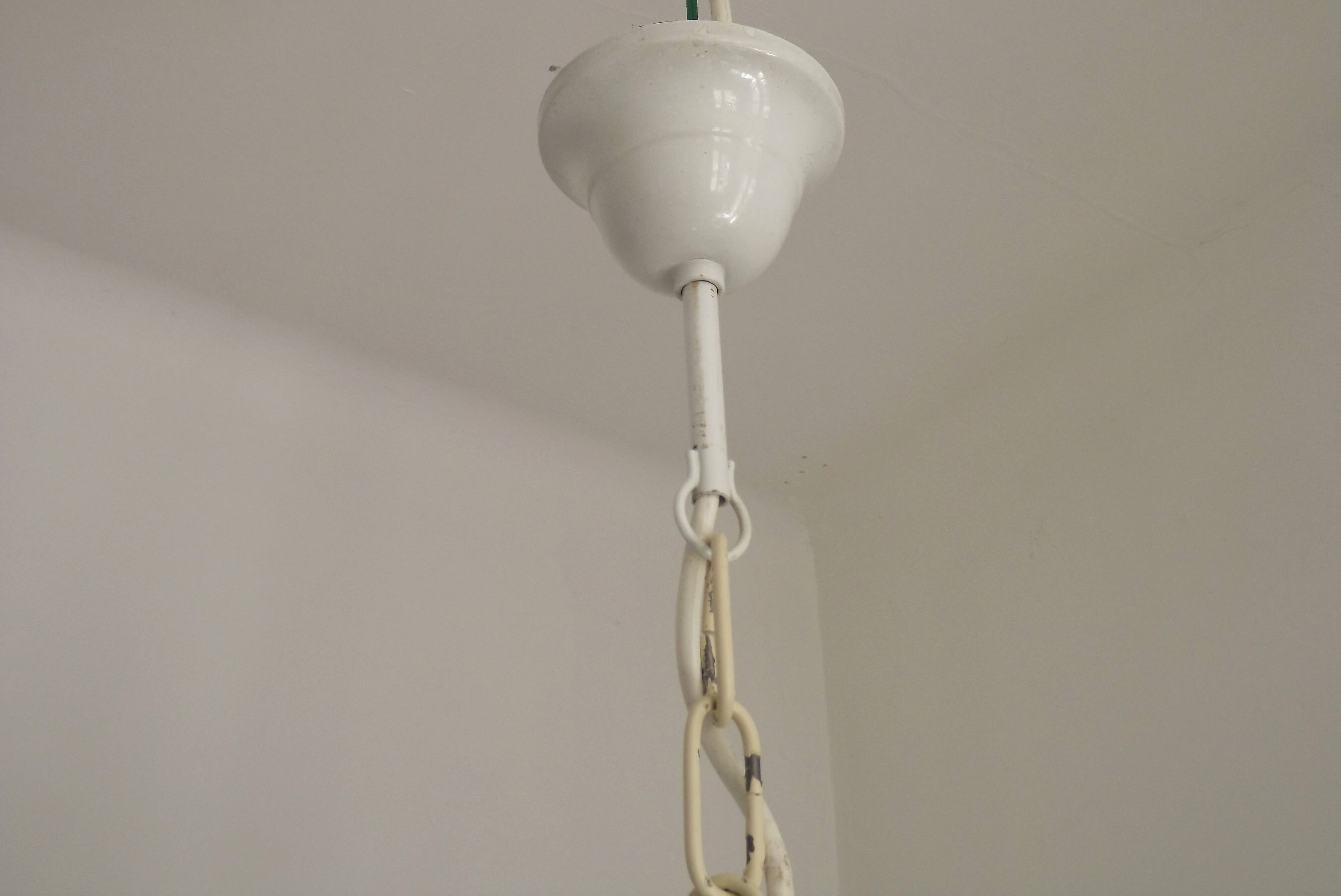 French Vintage 5 Light White Metal Chandelier With Pretty Pink Flowers