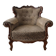 Baroque armchair in carved wood and geometric fabric.
