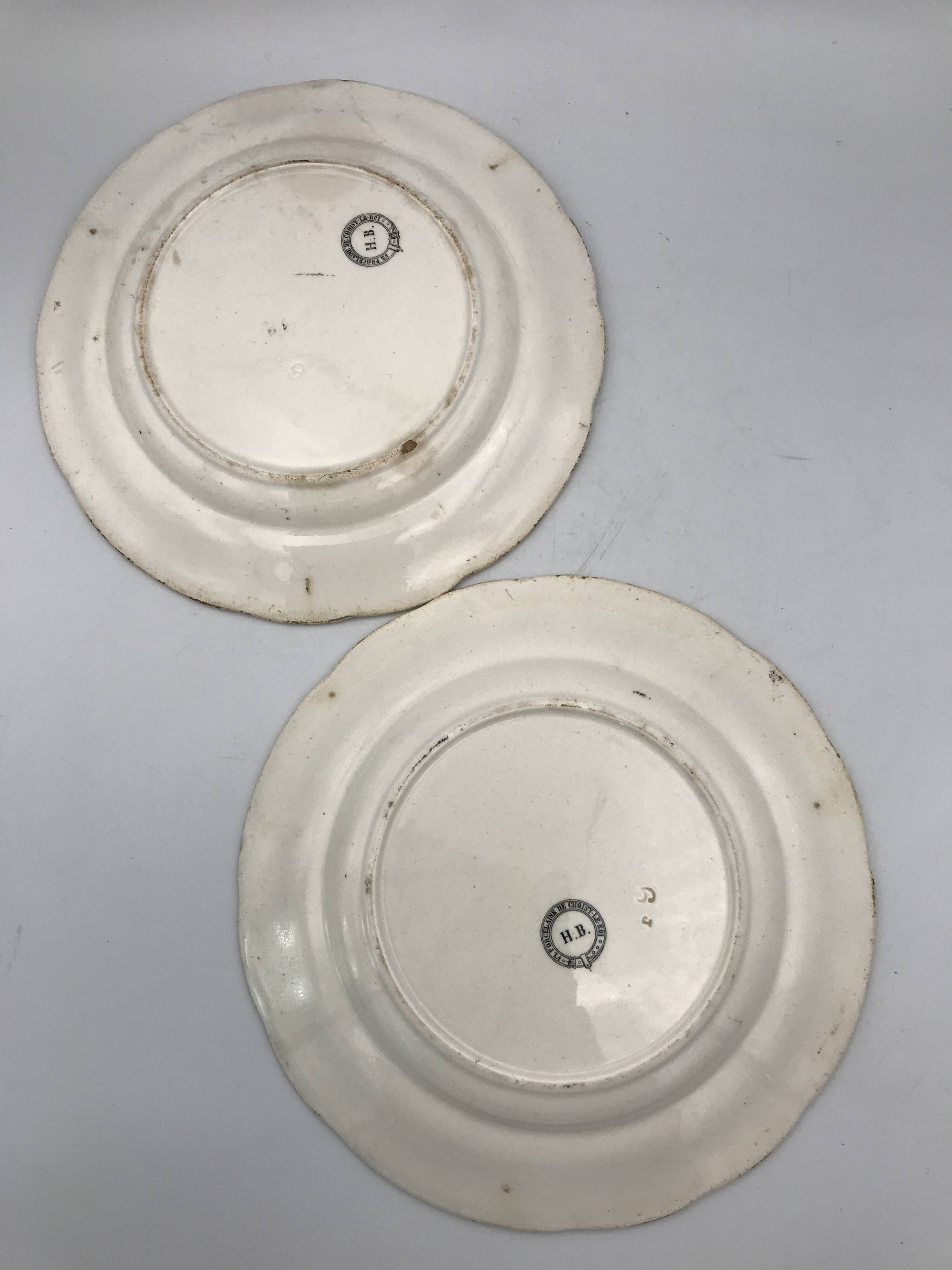 Set of 6 antique choisy-le-roi earthenware plates with grisaille decoration