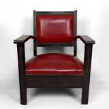 Pair of Colonial Art Deco Carved Wood Armchairs, Algeria, 1930
