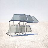 Vintage nesting coffee tables in chrome and smoked glass
