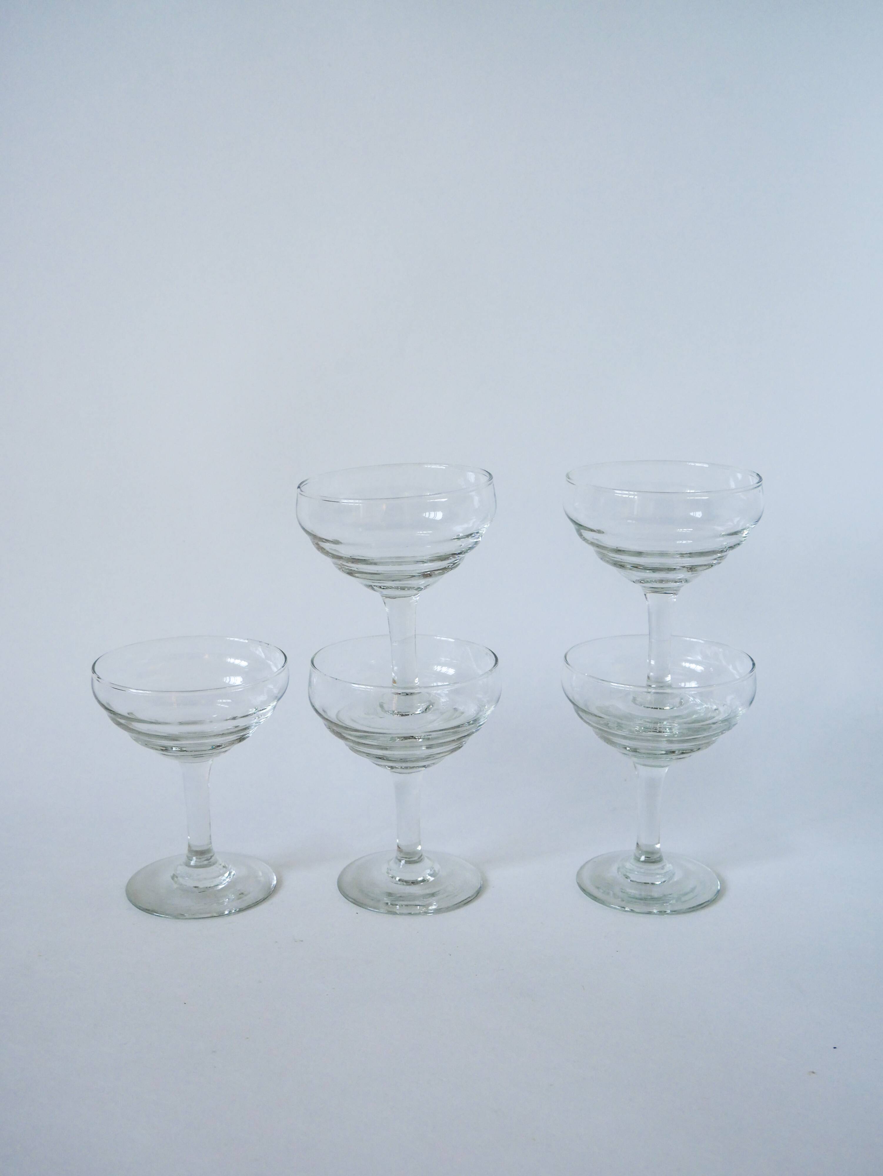 Set of 5 molded glass champagne glasses 1950