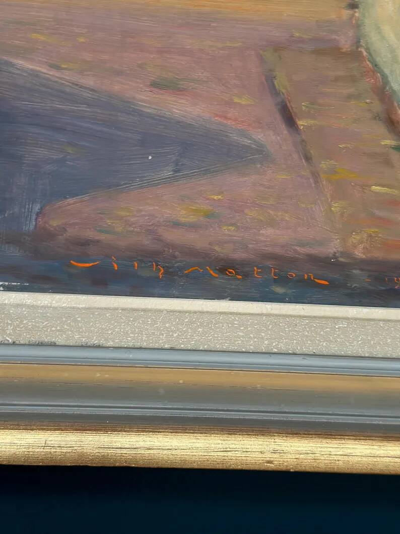 Large Original Swedish Oil on Panel – "Urban Landscape" by Wilhelm Matton – Signed – Dated 1947 – Framed – 83 × 73 cm (32.7 in × 28.7 in)