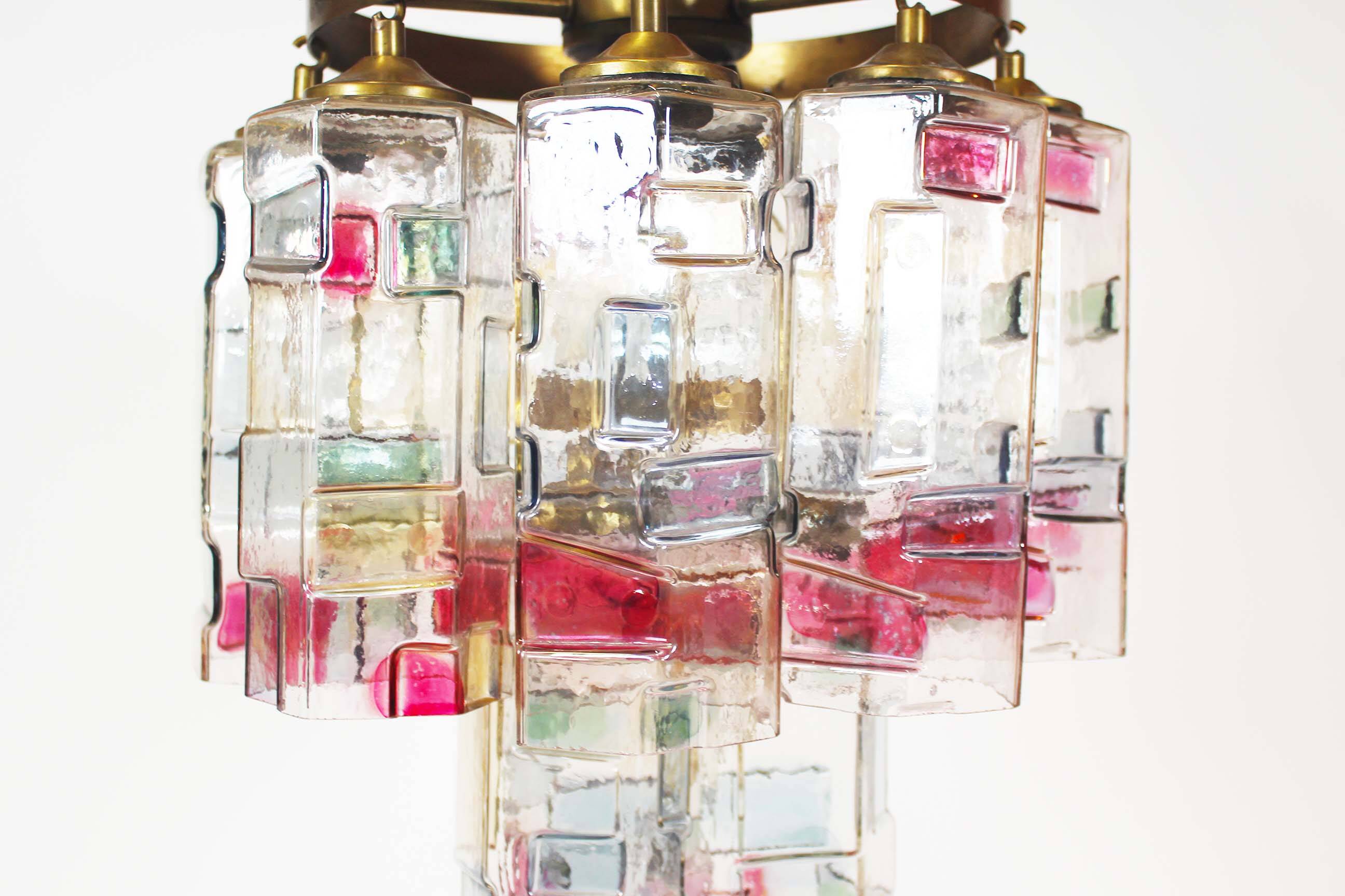 Muranoglass and brass chandelier attributed to Poliarte