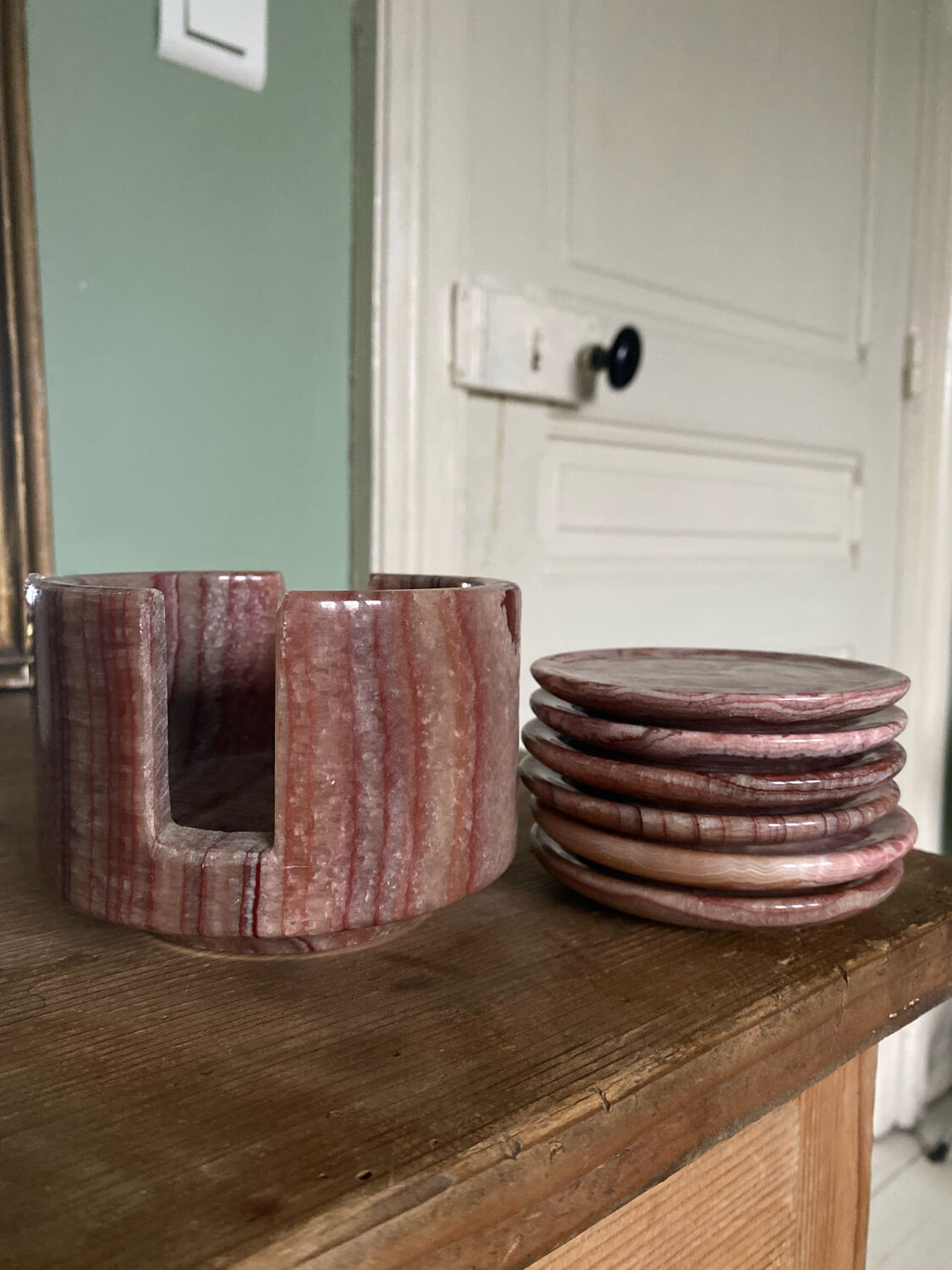 Set de 6 sous verre en pierre rose