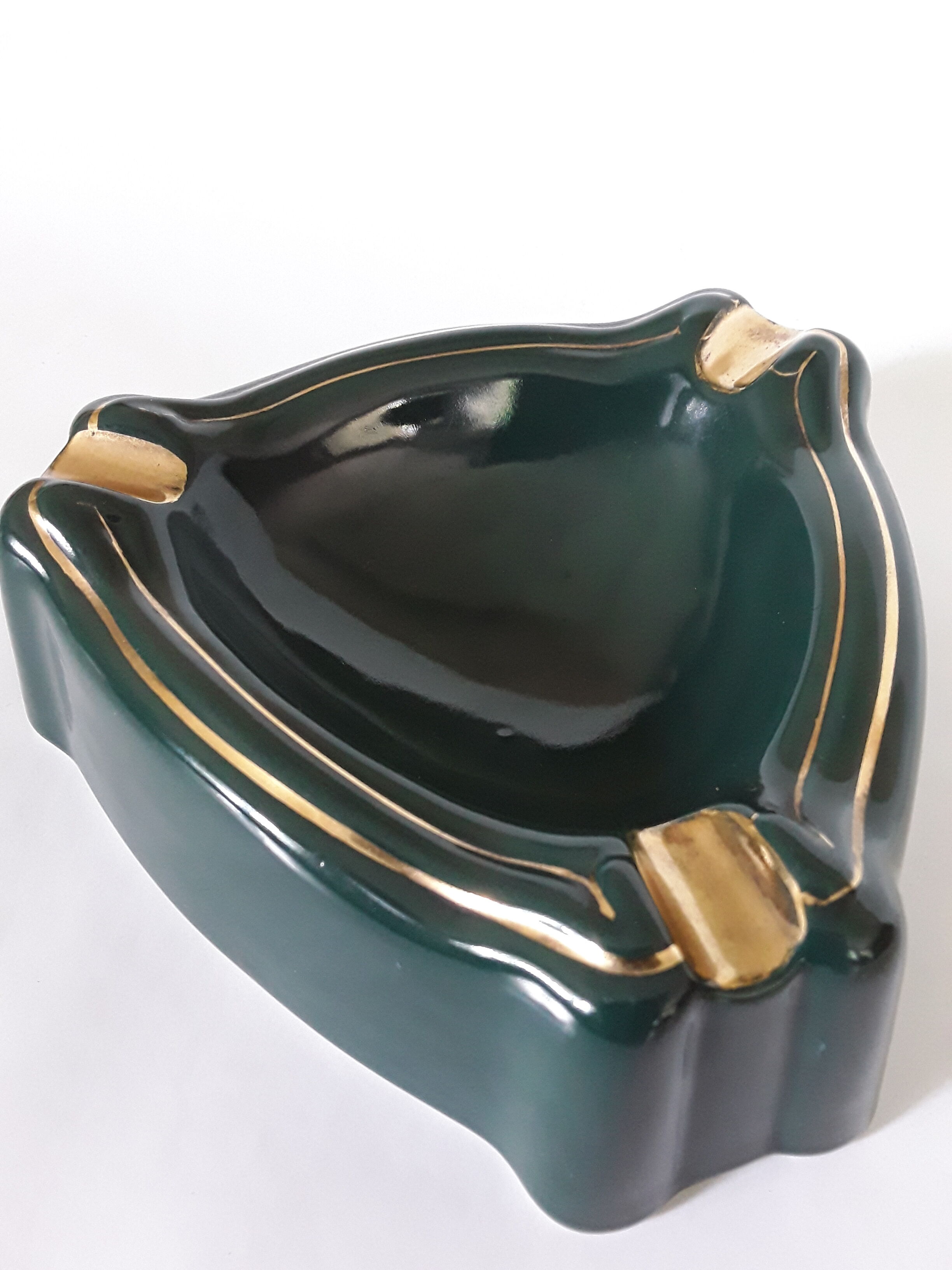 Salins green and gold earthenware ashtray