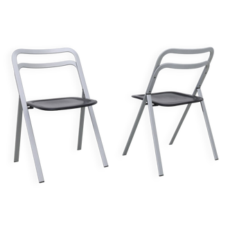 2x leather Folding Chairs by Giorgio Cattelan for Cidue, 1970s