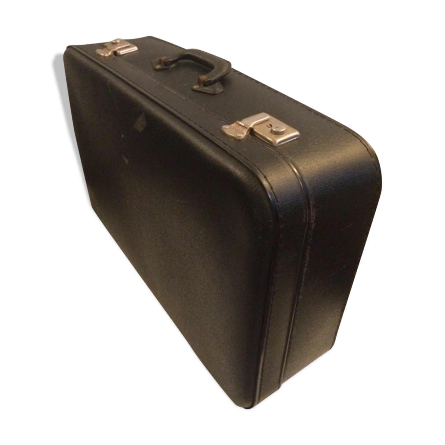 Antique vintage black upholstered vintage suitcase