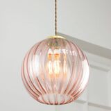 Mid-Century Italian Pink Glass and Brass Pendant Lamp