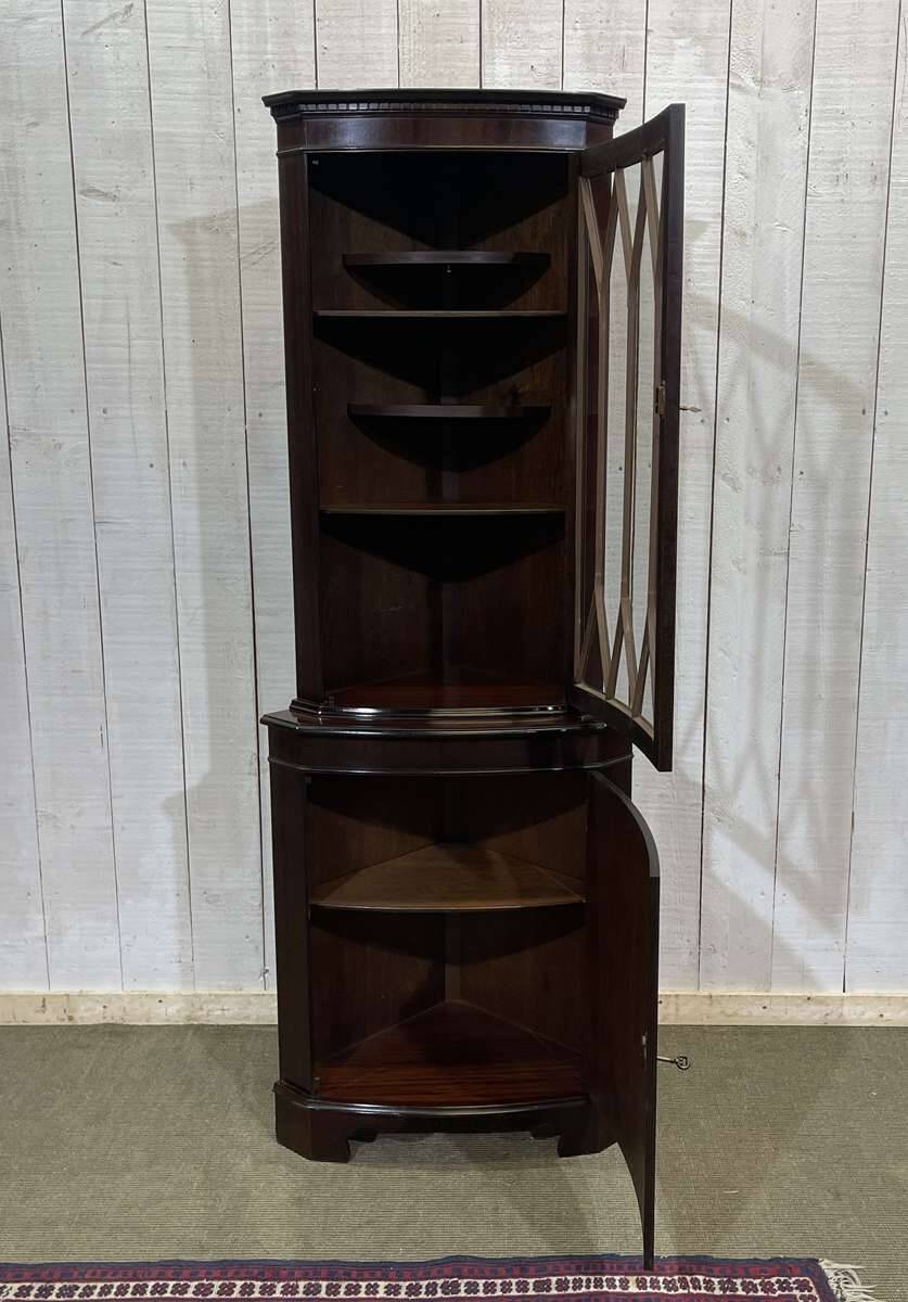 1950s English mahogany corner cabinet