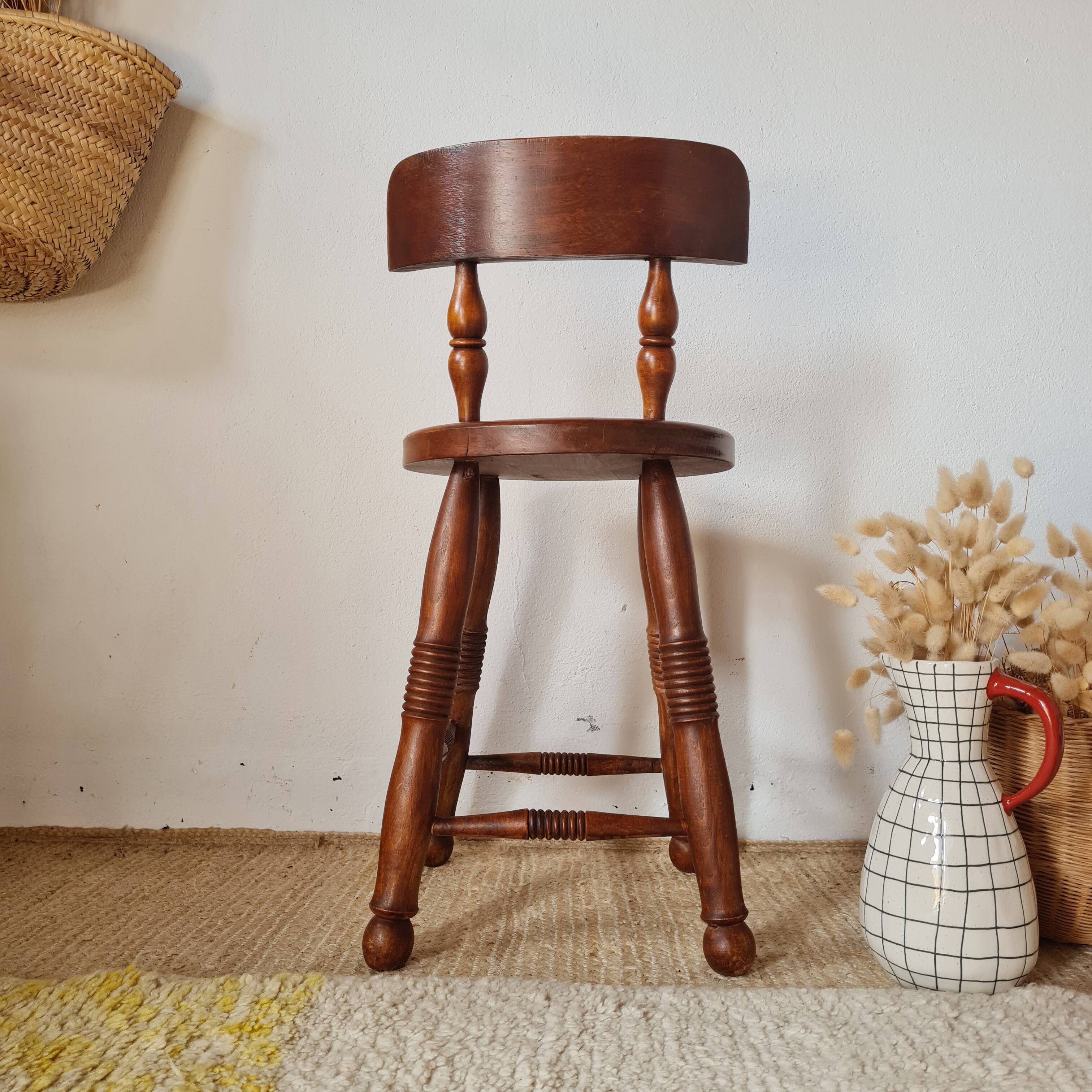 Antique wooden chair - oak - folk art - brutalist