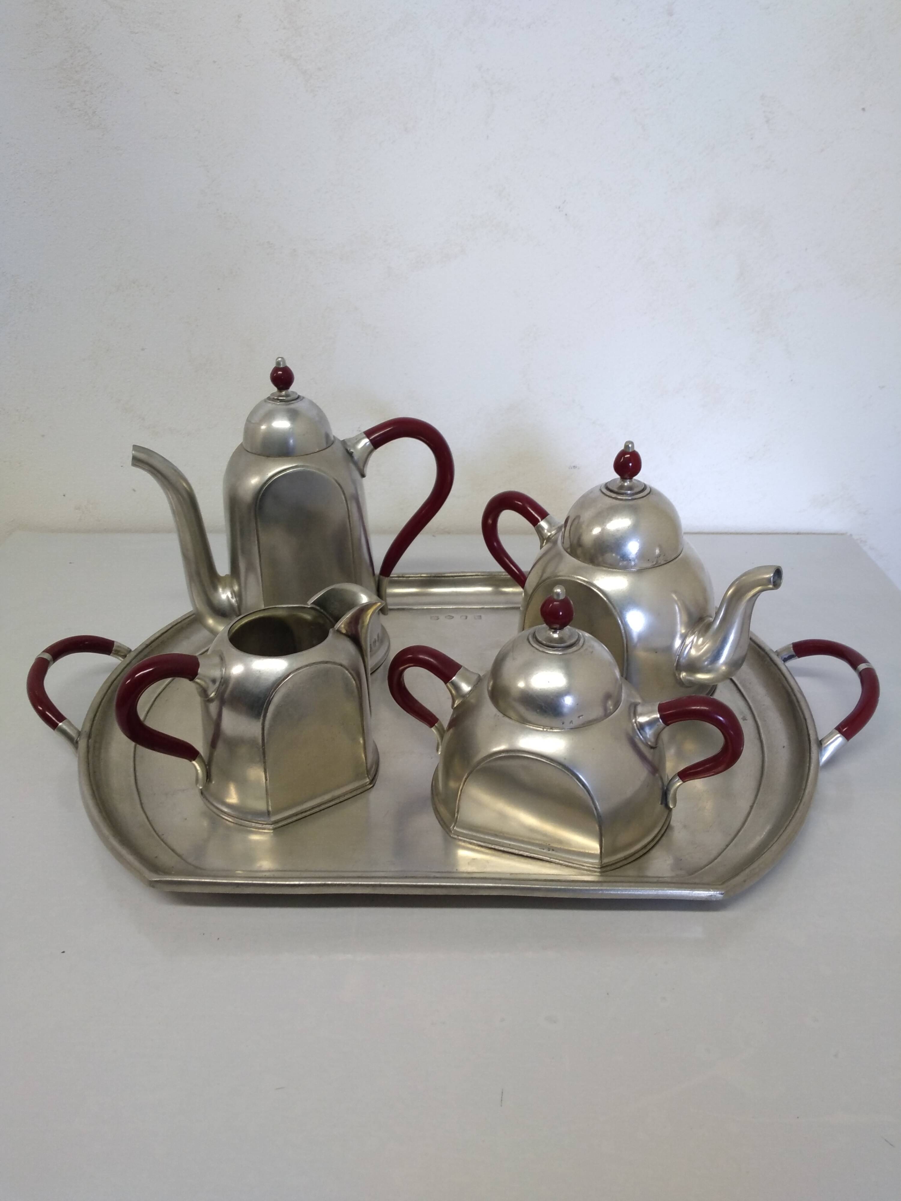 Cosi Tabellini Century 24 Pewter And Red Bakelite Tea And Coffee Service
