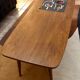 Wooden coffee table - compass legs & ceramic tiles from the 70s