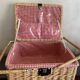 Large Suitcase, wicker picnic basket and red Vichy