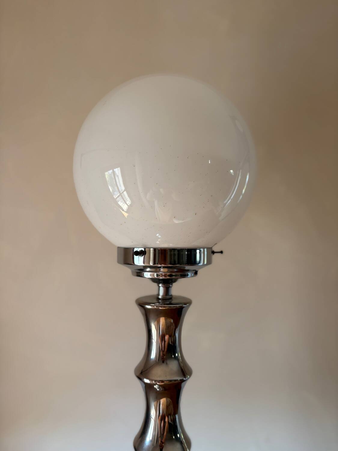 Vintage 1970s chrome globe lamp with bamboo-like finish