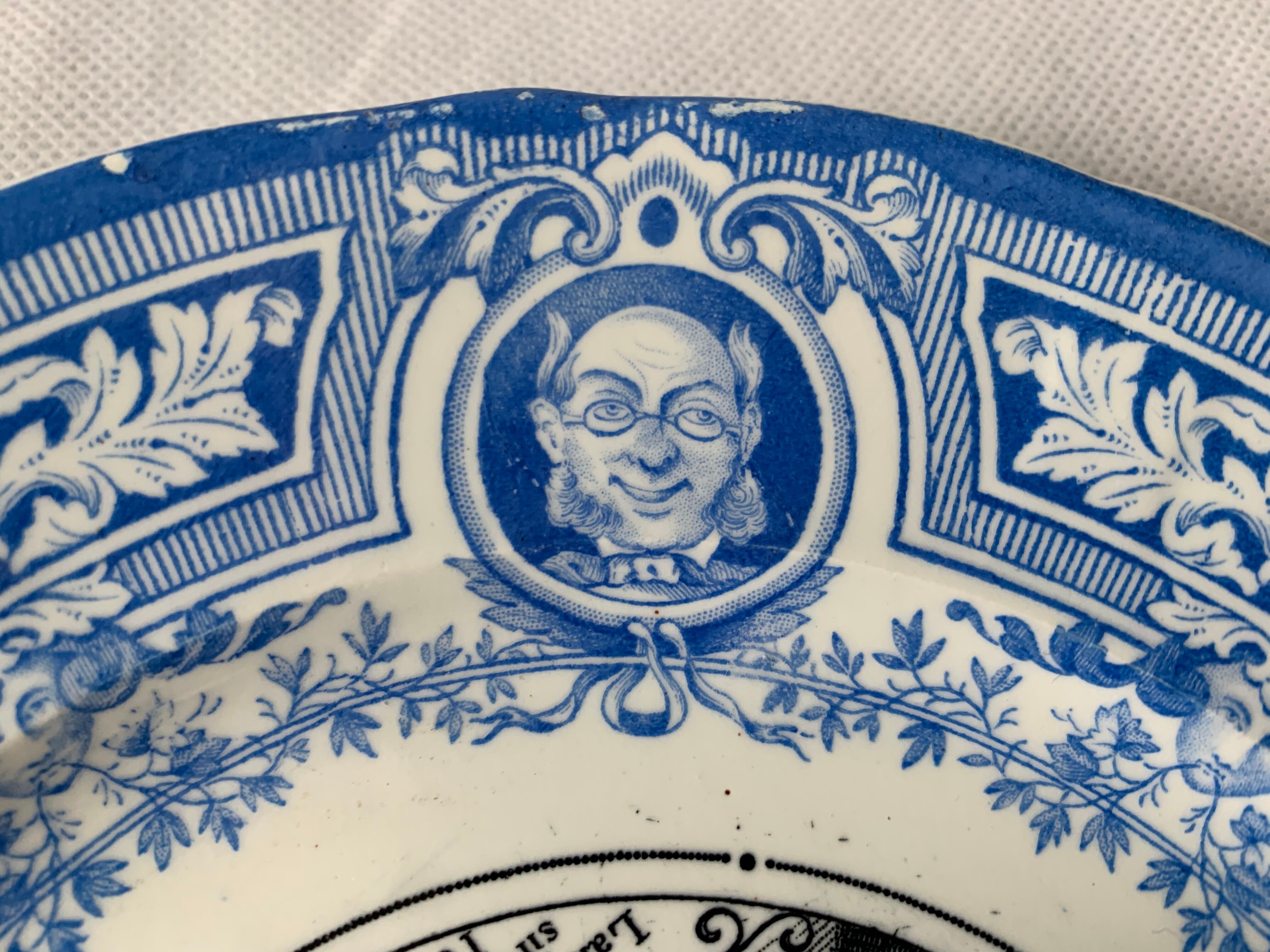 4 antique blue and black dessert plates Jules Vieillard Bordeaux 19th century