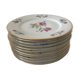 10 porcelain dessert plates floral decorations Limoges DRB
