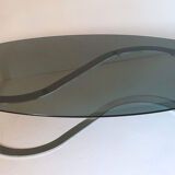 Oval coffee table chrome metal and smoked glass 70s