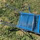 Vintage children's scoubidou chair with chrome metal frame and blue seat