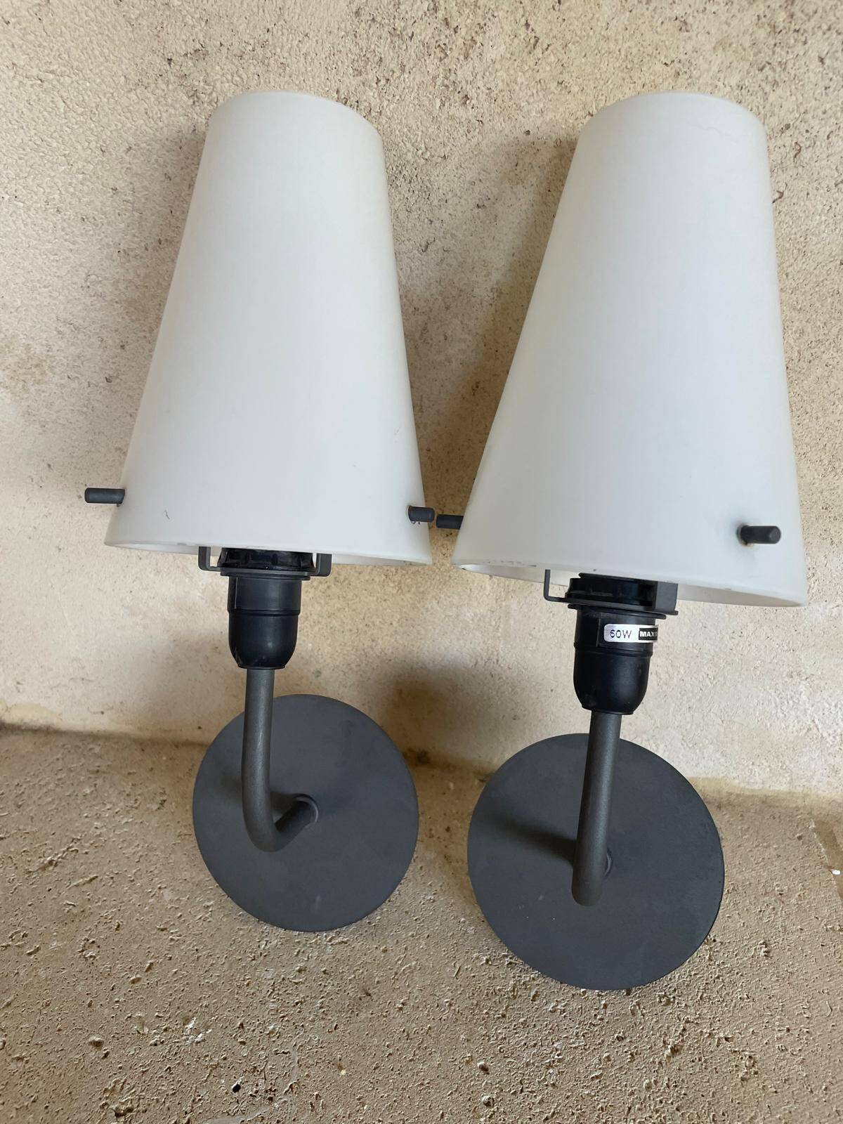 2 Wall Sconces with White Opal Glass Shades