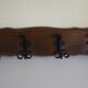 Wooden wall coat rack and its 4 wrought iron hangers, 60s