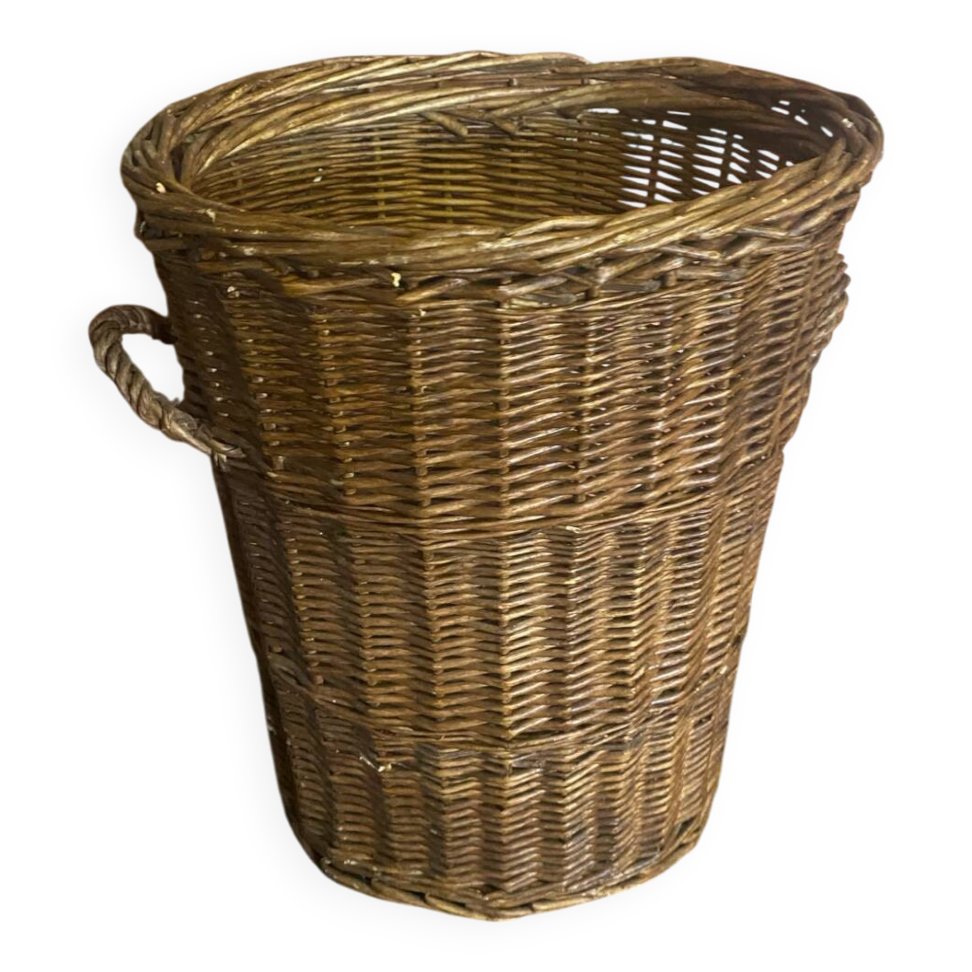 Old Basket Paniette Woven Willow with Handles Vintage Linen #D575