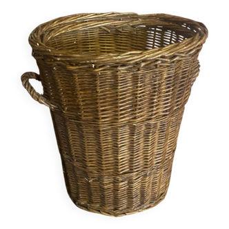 Old Basket Paniette Woven Willow with Handles Vintage Linen #D575