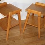 2 light oak bedside tables with two shelves from 1950.