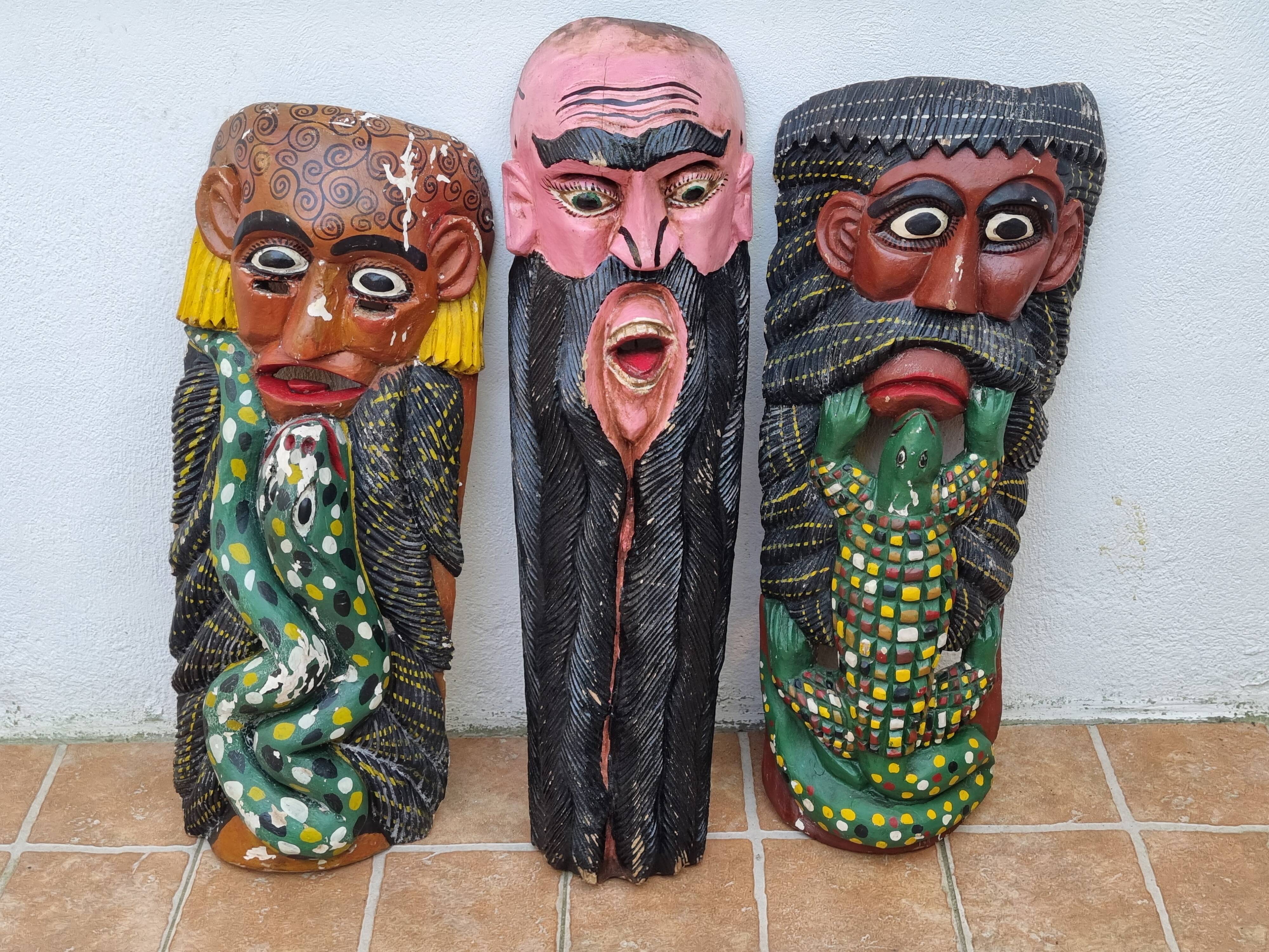 Set of three Mexican folk dance masks, 75 cm