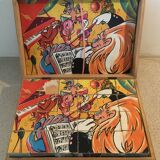 Old game of 24 wooden puzzle cubes from the 1950s