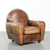 Armchair made of sheepskin leather in Art Deco design with beautiful patina