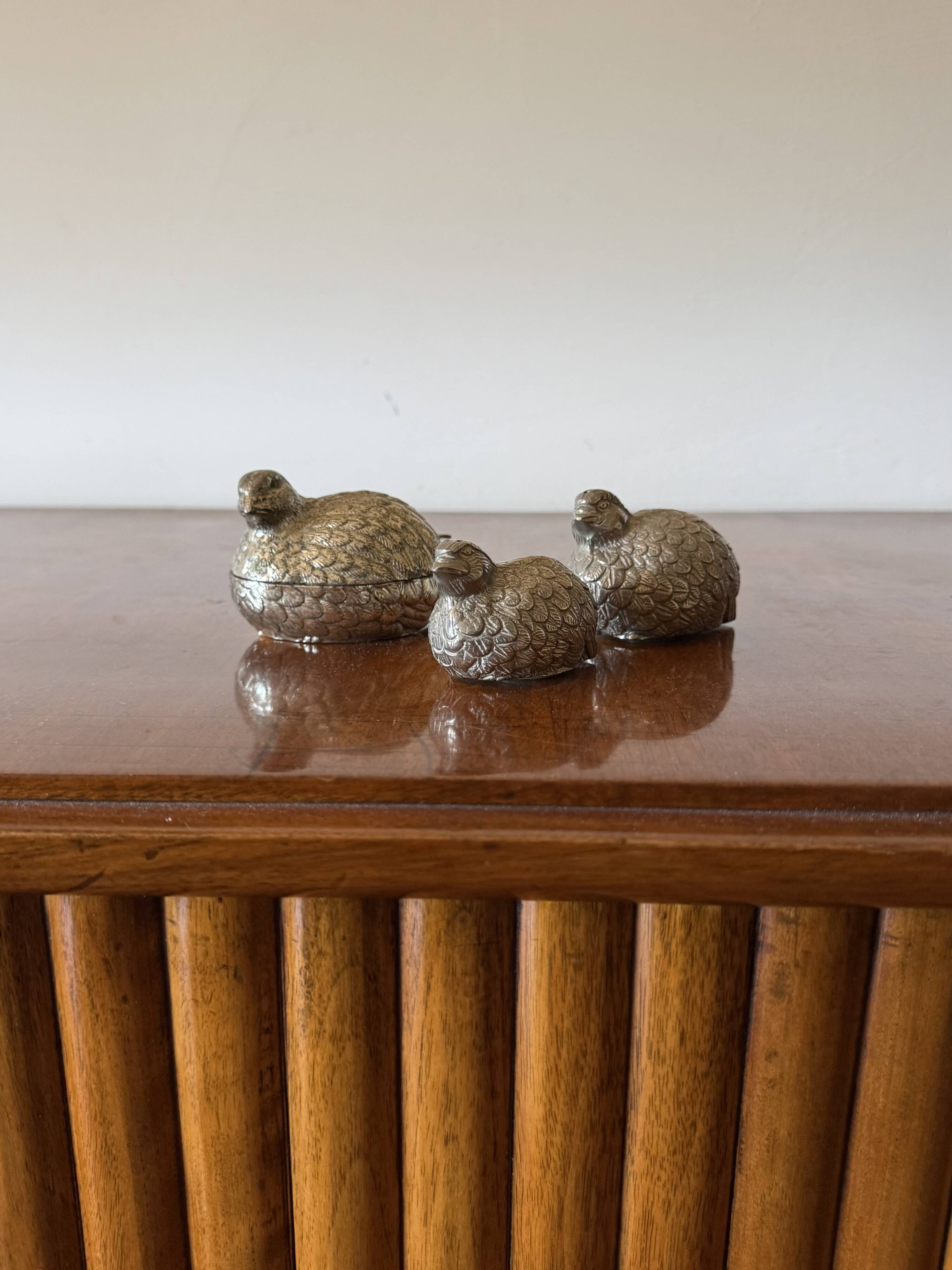 Hollywood regency silver-plate quails shaped salt and pepper, Gucci Italy,