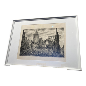 Imaginary charcoal drawing depicting Orleans in ruins