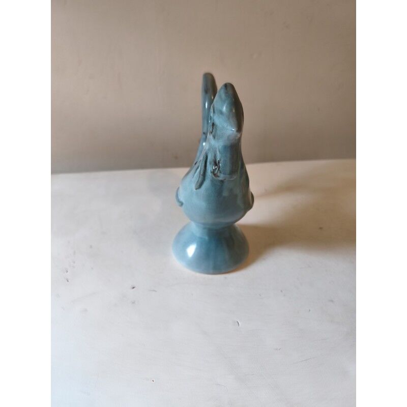 Flower holder in earthenware "rooster" blue shades