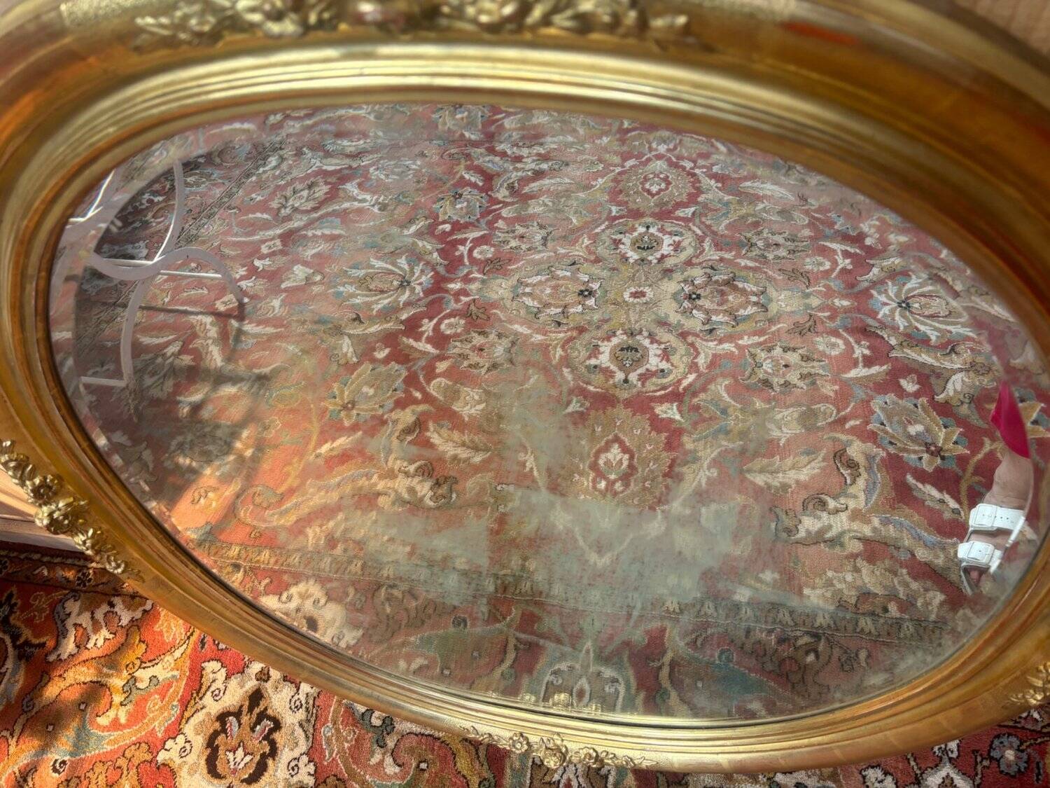 Miroir ovale biseauté bois doré style Louis XVI XIXe siècle