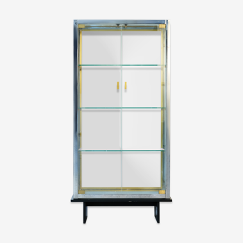 Vitrine par Romeo Rega 1970's verre chrome laiton