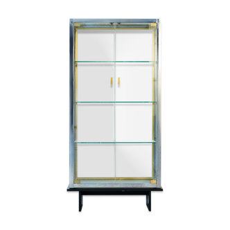 Vitrine par Romeo Rega 1970's verre chrome laiton