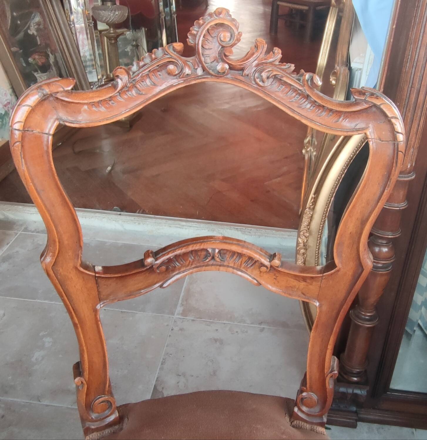 Pair of Old Rockery Chairs with Velvet/Carved Wood Seats
