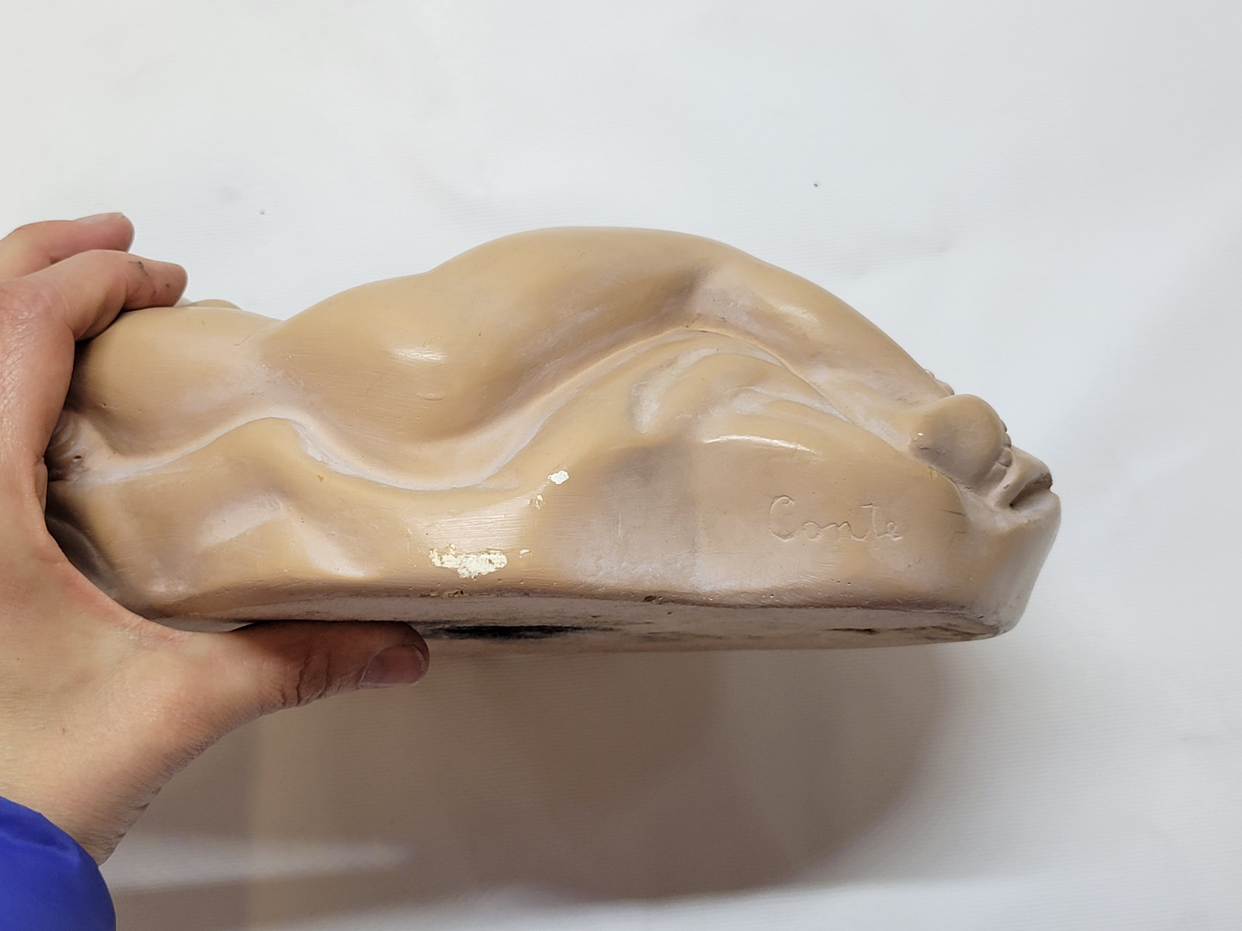 Empty plaster pocket sleeping woman art nouveau signed Carlo Conte