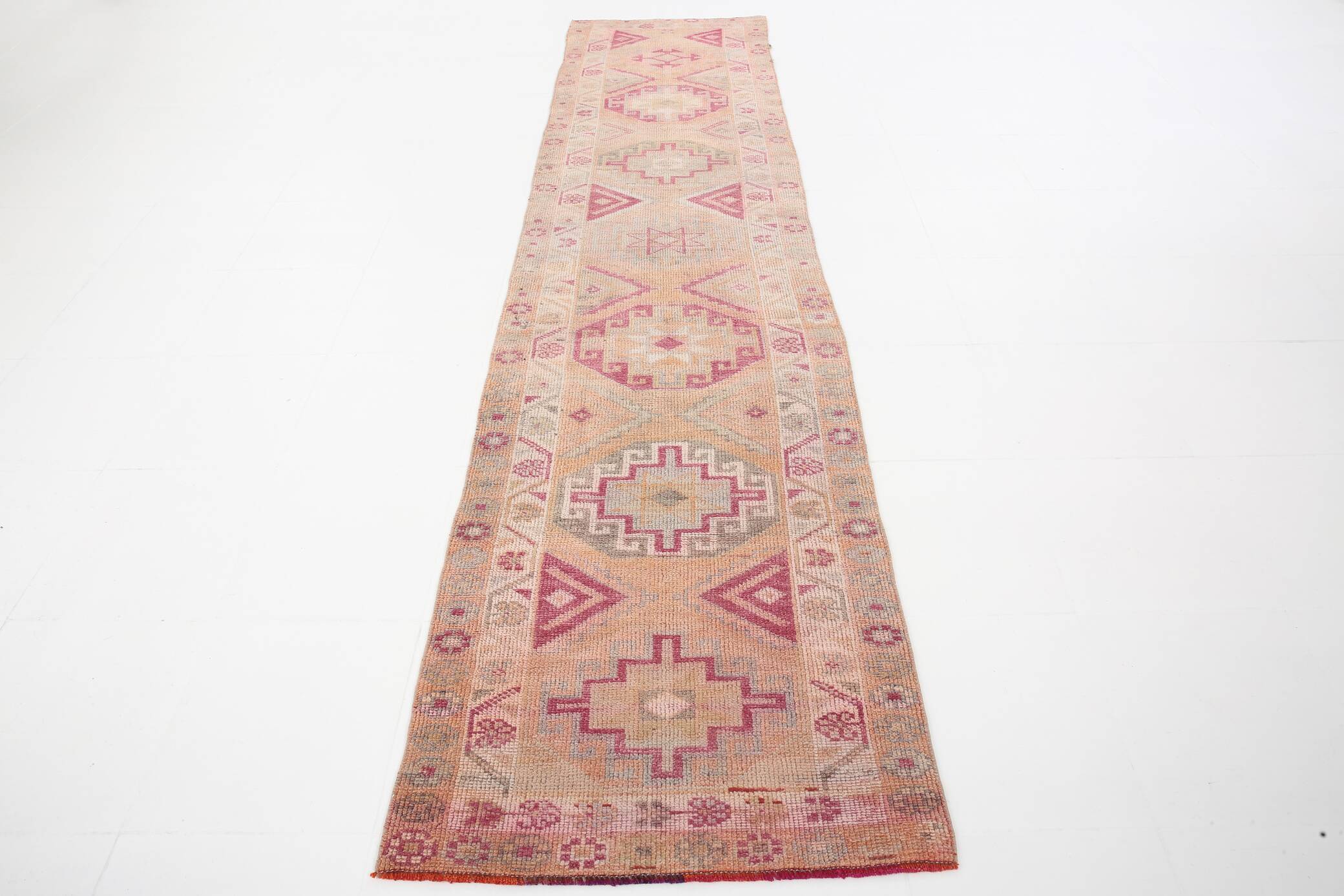 3x12 Rug For Kitchen Pale Red Pink Turkish Vintage Runner Rug 85x367Cm