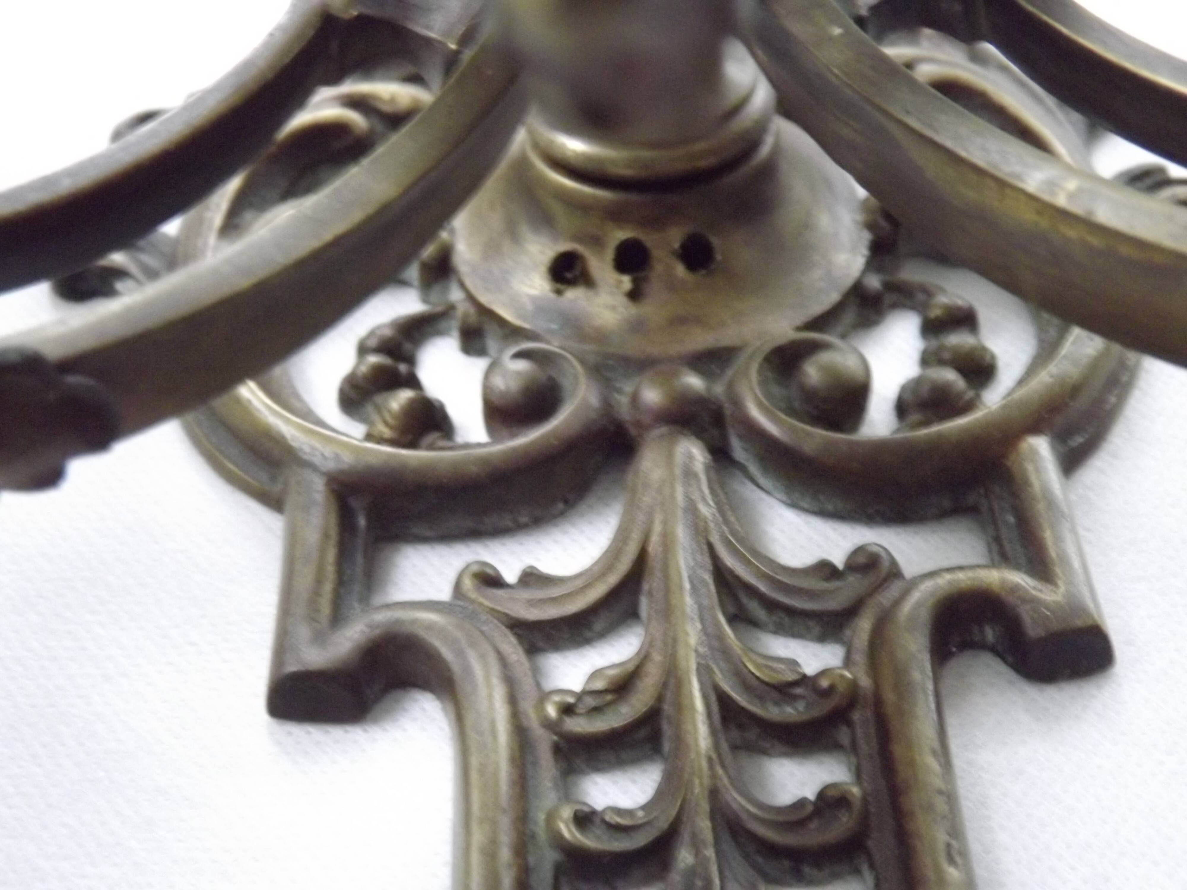 Pair of Heavy Victorian Bronze Triple Wall Sconces Griffin & Flower Detail
