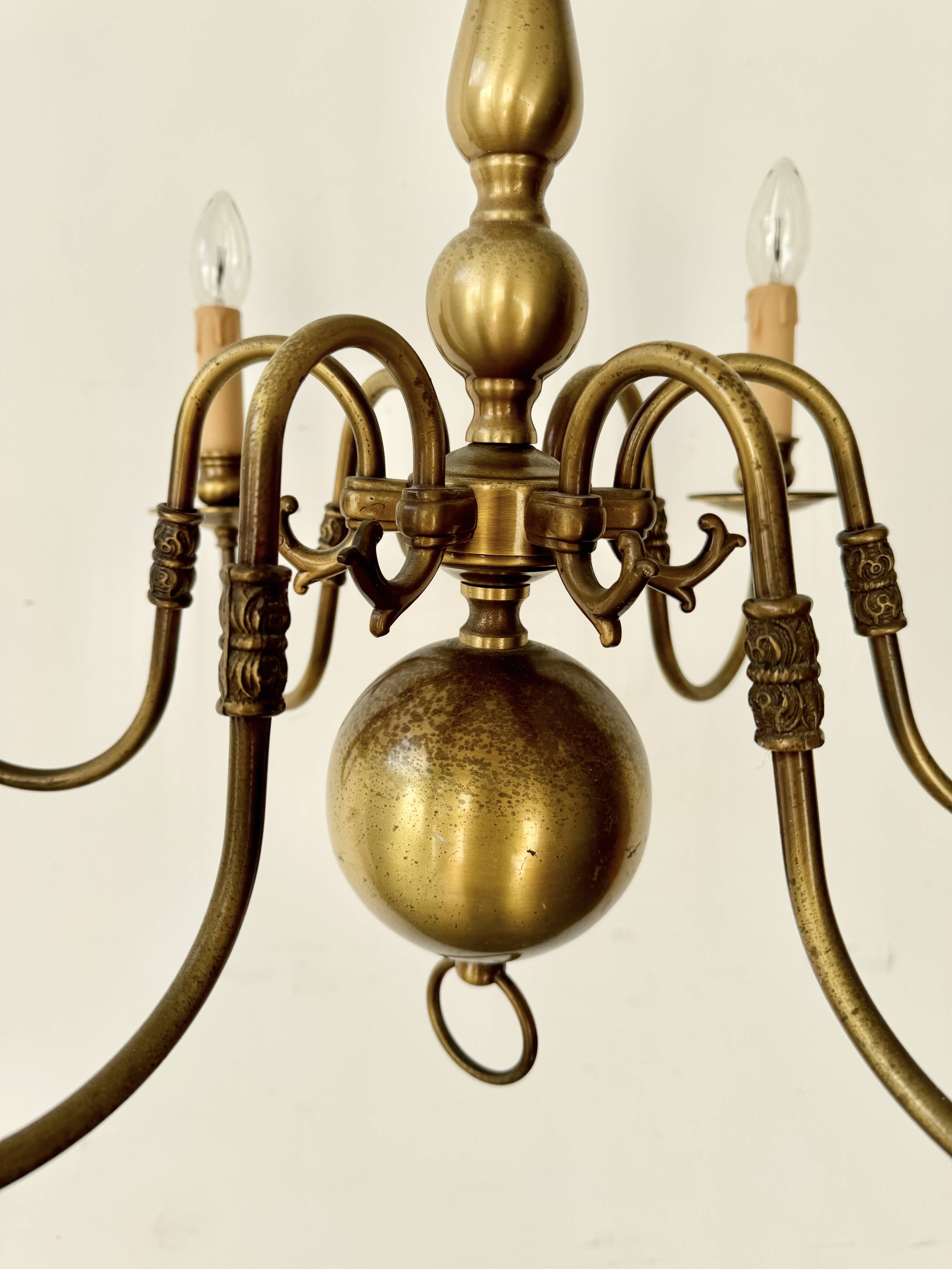 Vintage 6 Arm Brass Dutch Chandelier