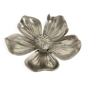 Fleur cendrier vintage en métal argenté